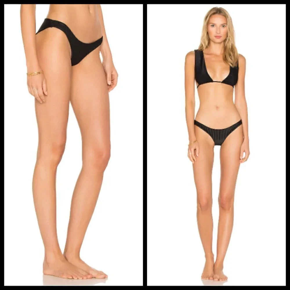 💕FRANKIE'S BIKINIS💕 Greer Ribbed Cheeky Bikini Bottom Black XL NWT